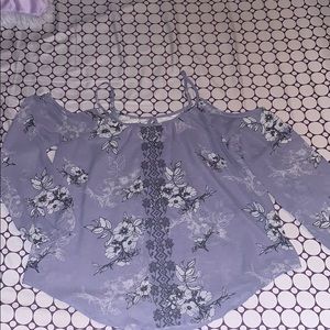 Purple Floral Long Sleeve Off Shoulder Top